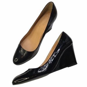 J. CREW Black Patent Leather Wedge Heels Made In Italy Size 6